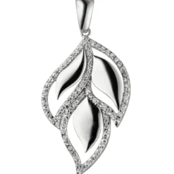 Anhänger 18,8x31,7mm Blätter aus 925 Silber mit 81 Zirkonia Halschmuck glänzend