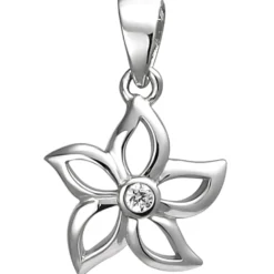 Anhänger 10,8x12,2mm Blume aus 925 Silber mit weißem Zirkonia Silberanhänger