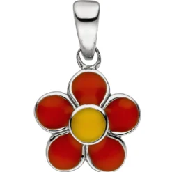 Anhänger 10,6x12,8mm Blume Blümchen mit orange-roten Lackierung 925 Silber