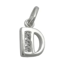 Anhänger 10x7mm Buchstabe D mit Zirkonia aus echtem 925 Silber Damen