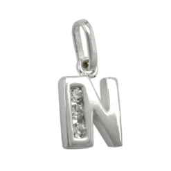 Anhänger 10x7mm Buchstabe N mit Zirkonia aus echtem 925 Silber Damen
