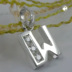 Anhänger 10x7mm Buchstabe W mit Zirkonia aus echtem 925 Silber Damen