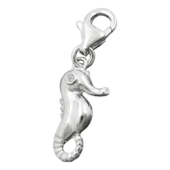 Anhänger 16x8mm Charm Seepferdchen Auge mit Zirkonia 925 Silber Damen