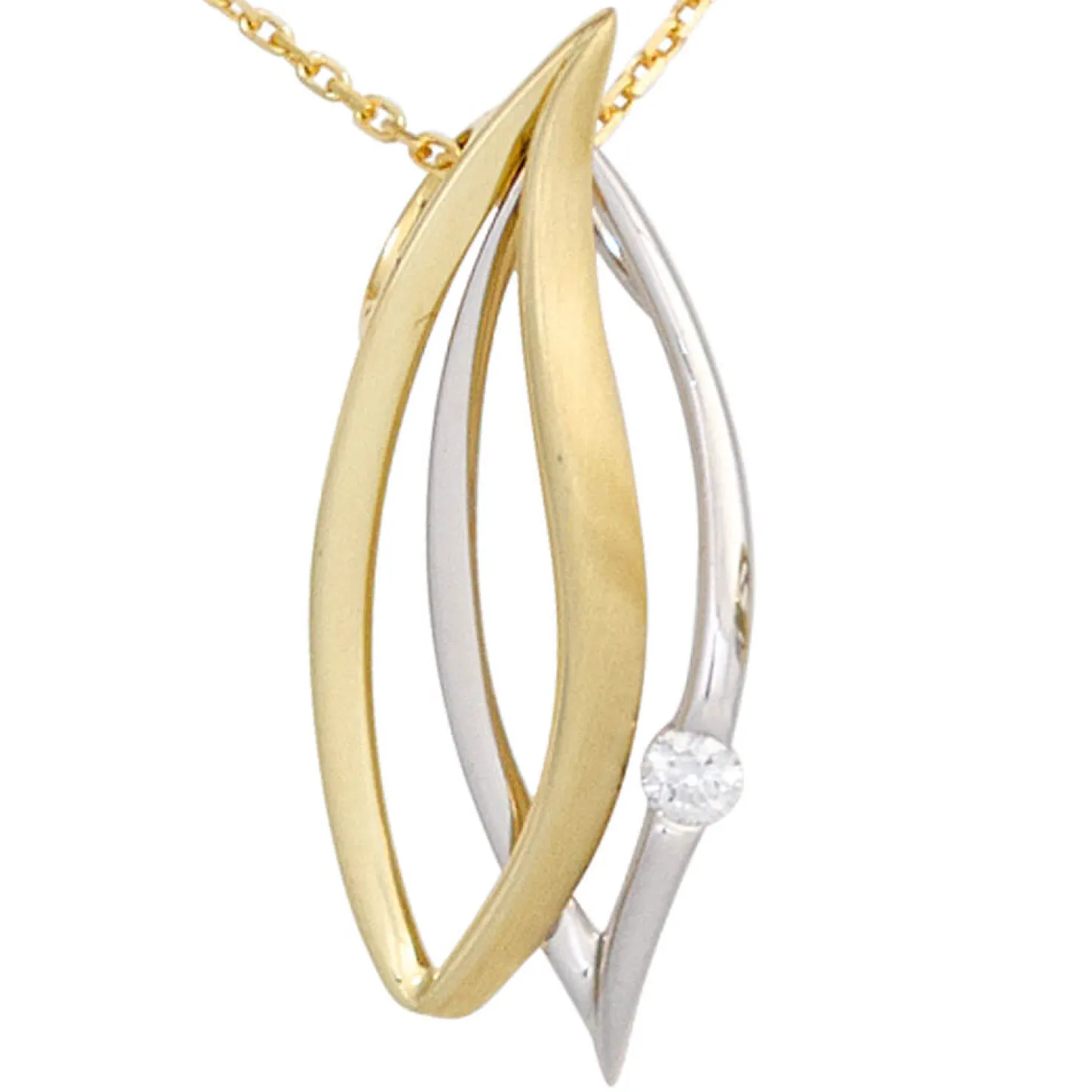 Anhänger 10,3x24,9mm Diamant 0.05Ct W/SI 585 Gold Gelbgold Weißgold spitzoval