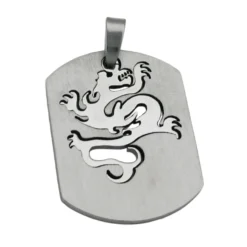 Anhänger 37x28mm Drache glänzend in einer matt gebürsteten Platte Edelstahl