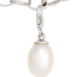 Anhänger 8,8x24mm Einhänger Charm mit Süßwasser-Perle aus 925 Echt Silber Damen