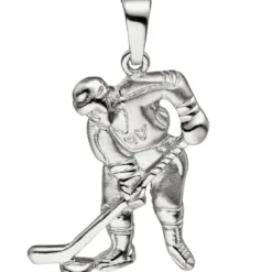 Anhänger 15,6x21,1mm Eishockey Spieler mit Puck aus 925 Silber matt-glänzend