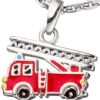 Anhänger 13,6x11,1mm Feuerwehrauto rot Feuerwehr Leiterwagen 925 Silber Kinder