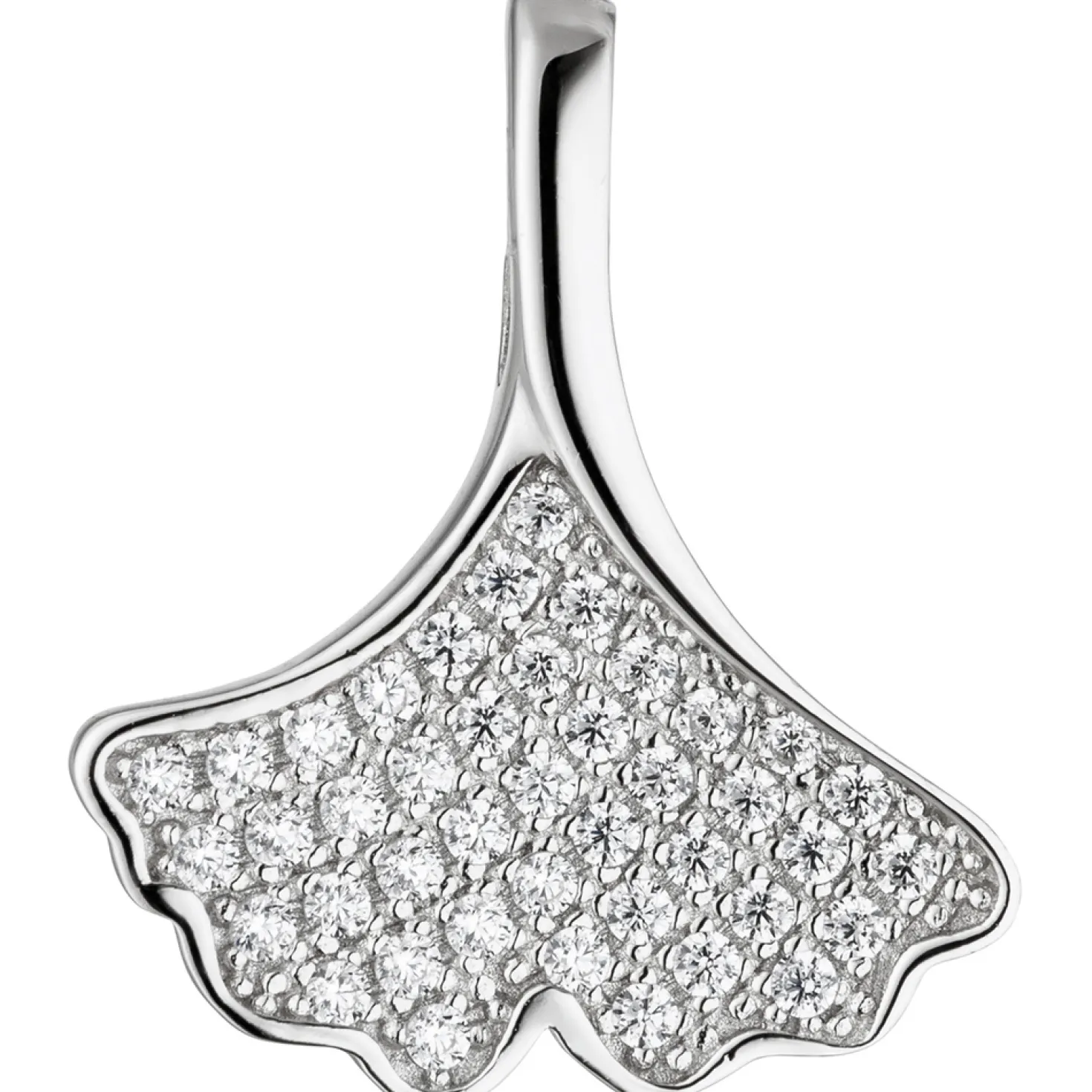Anhänger 15,6x18,4mm Ginko Ginkgo Blatt mit weißen Zirkonia 925 Silber