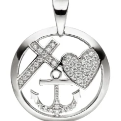 Anhänger 20,1x25,6mm Glaube Liebe Hoffnung im Kreis 925 Silber mit Zirkonia