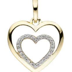 Anhänger 13,5x13,5mm 2 Goldherzen ein Herzchen im Herz Zirkonia 375 Gelbgold
