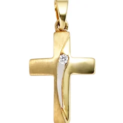 Anhänger 11,6x18,5mm Goldkreuz Kreuz mit Zirkonia 333 Gold Gelbgold teilmattiert