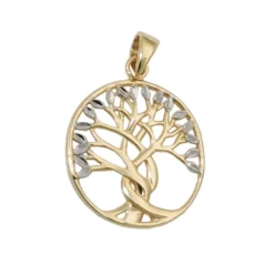 Anhänger 17x16mm Halsschmuck Lebensbaum mit weißen Blättern 375 Gold Gelbgold