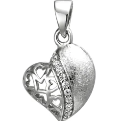 Anhänger 10,7x14mm Herz aus 925 Silber mit 9 Zirkonia Herzanhänger mit Muster