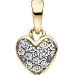 Anhänger 7x8,3mm Herz Herzchen mit weißen Zirkonia 375 Gold Gelbgold anhänger