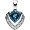 Anhänger 10,2x11,7mm Herz 585 Weißgold mit Blautopas & 11 Diamanten 0.06Ct