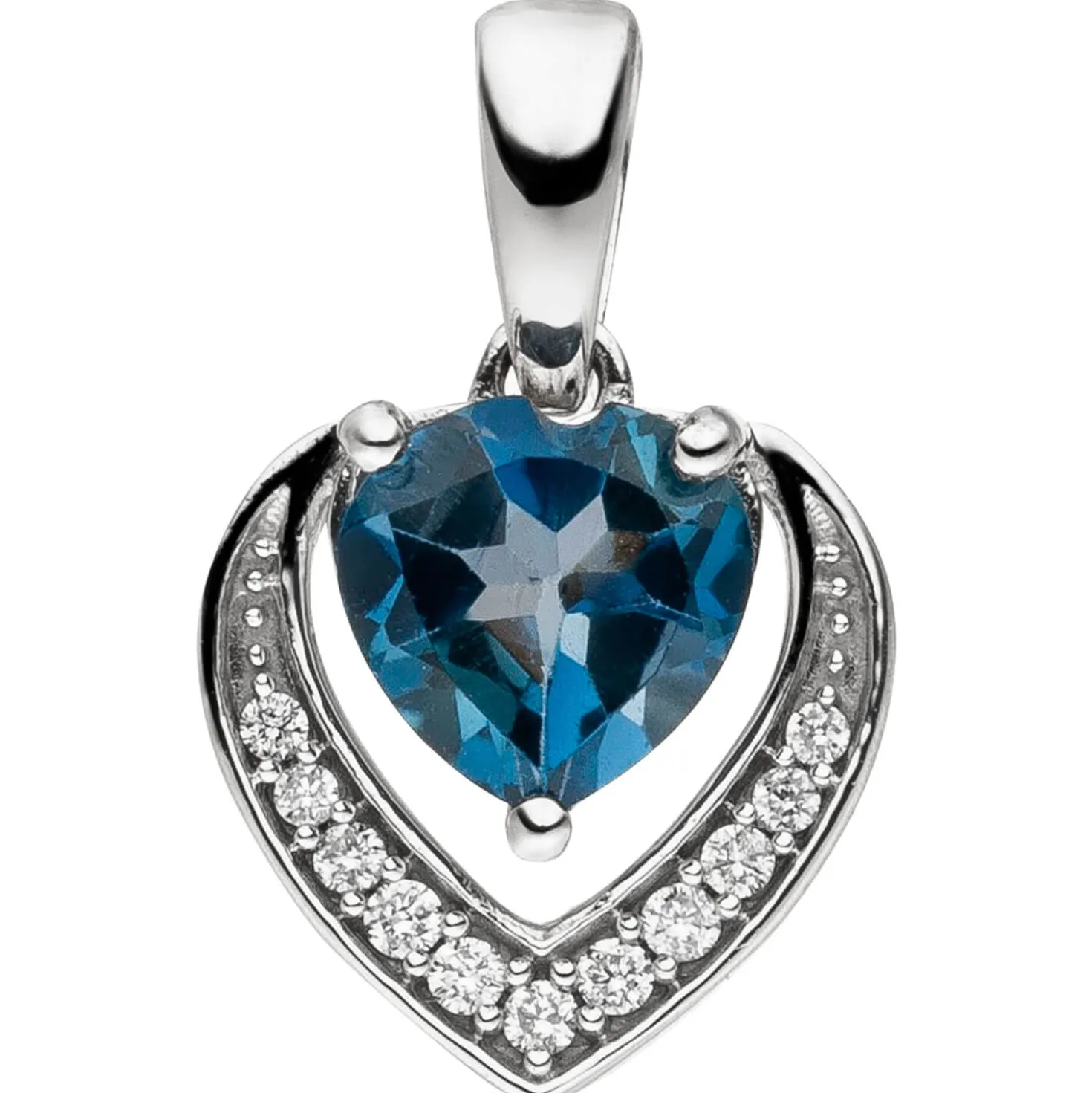 Anhänger 10,2x11,7mm Herz 585 Weißgold mit Blautopas & 11 Diamanten 0.06Ct