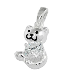 Anhänger 15x10mm Katze mit weiß Zirkonia facettiert 925 Echt Silber Kinder