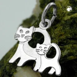 Anhänger 12x13mm Katzenpaar Kätzchen 925 Silber Sterlingsilber für Kinder