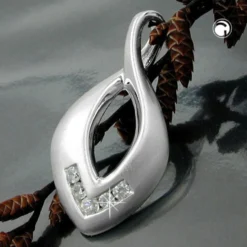 Anhänger 26x13mm Kettenanhänger mit 5 Zirkonia echtes 925 Silber mattiert Damen