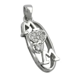 Anhänger 23x9mm Kettenanhänger MOM mit Zirkonia Herzen 925 Silber Silberanhänger