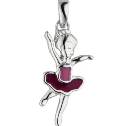 Anhänger 9x19,3mm Kinder Tänzerin Ballerina mit pink-lila Lackierung 925 Silber