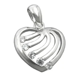 Anhänger 15x16mm kleines Herz aus 925 Silber mit 5 Zirkonia weiß glänzend Damen