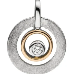 Anhänger 11,1x14,3mm 2 Kreise aus 585 Gold Rotgold mit Diamant 0.03Ct