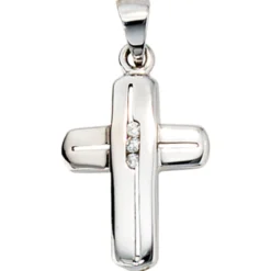 Anhänger 11,5x17,8mm Kreuz aus 585 Weißgold mit 3 Diamanten 0.02Ct Brillanten