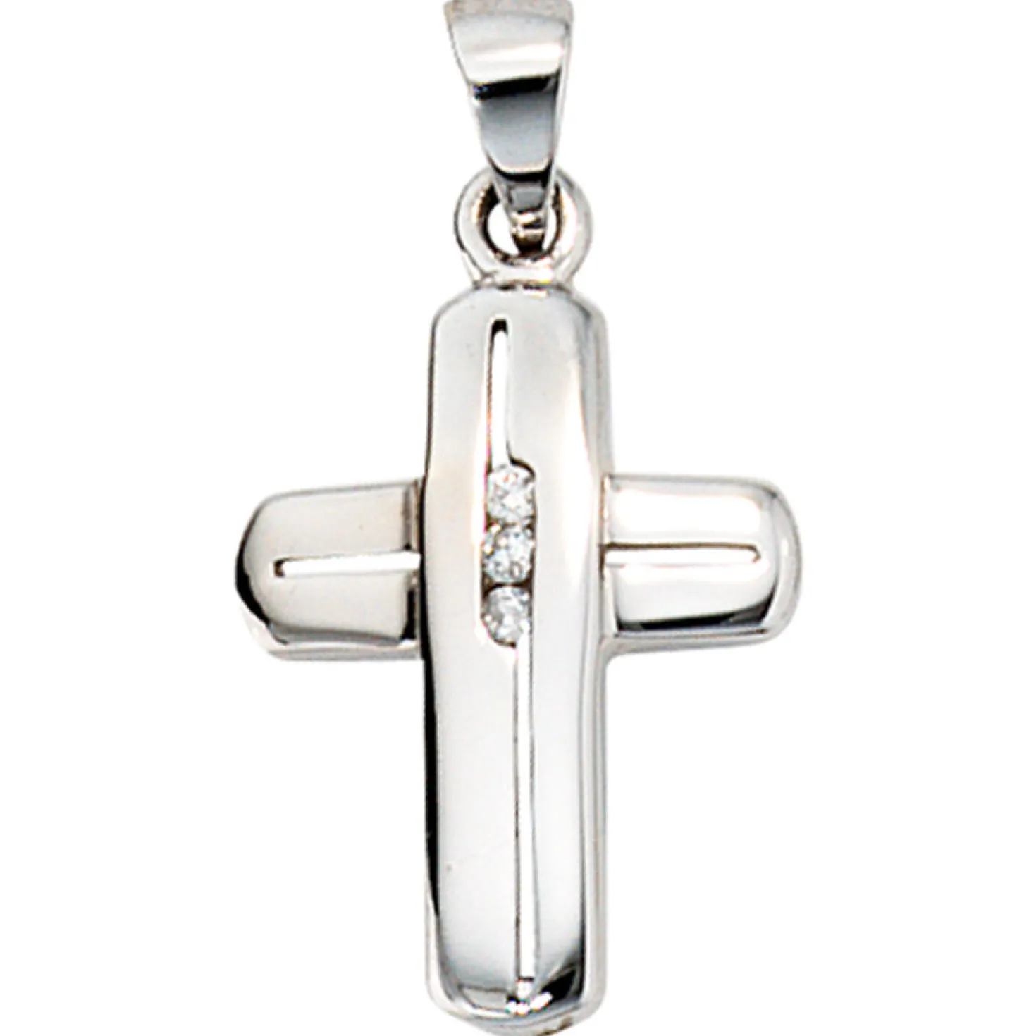 Anhänger 11,5x17,8mm Kreuz aus 585 Weißgold mit 3 Diamanten 0.02Ct Brillanten