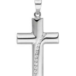 Anhänger 16,5x25,9mm Kreuz Kreuzchen mit weißen Zirkonia 925 Silber rhodiniert