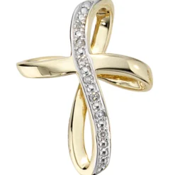 Anhänger 17,2x22,3mm Kreuz mit 7 Diamanten 0,03 Ct W/P 585 Gold Gelbgold