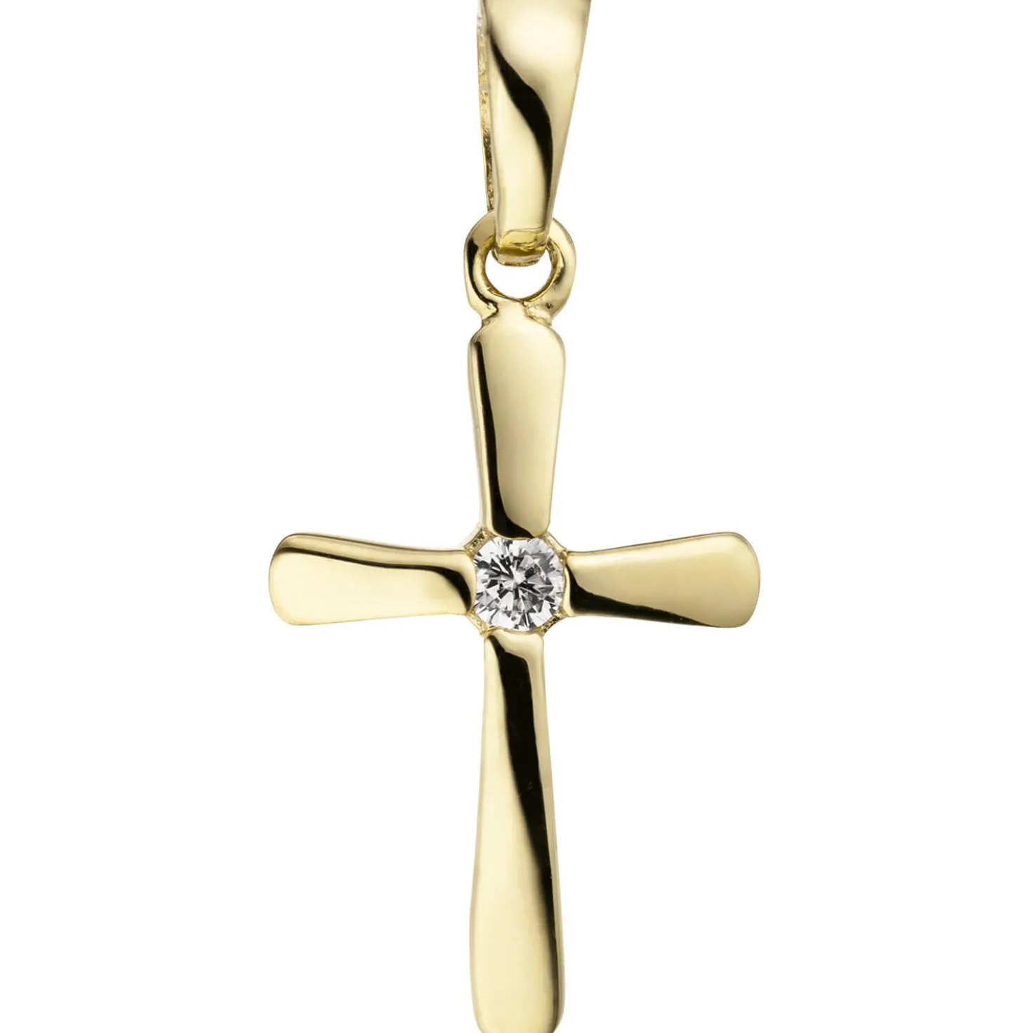 Anhänger 10,4x17,8mm Kreuz mit weißem Zirkonia in der Mitte 375 Gold Gelbgold