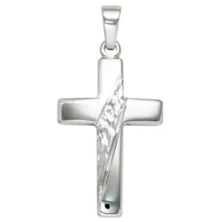 Anhänger 13,9x23,6mm Kreuz 925 Silber massiv rhodiniert teilgehämmert
