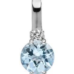 Anhänger 6,1x13,6mm mit Aquamarin & Diamant 0.03Ct 585 Gold Weißgold
