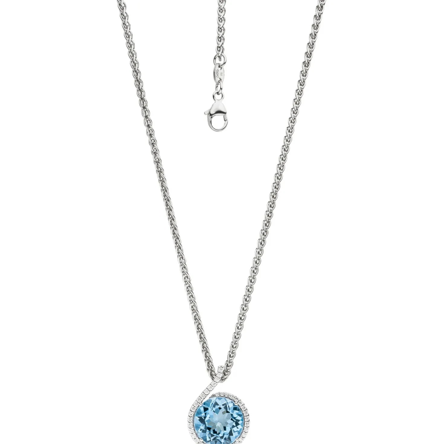 Anhänger 13,8x19,1mm mit 37 Diamanten 0.18Ct TW/SI Blautopas 585 Gold Weißgold