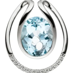 Anhänger 16,1x19mm mit 13 Diamanten 0.06Ct W/SI & Blautopas 585 Gold Weißgold