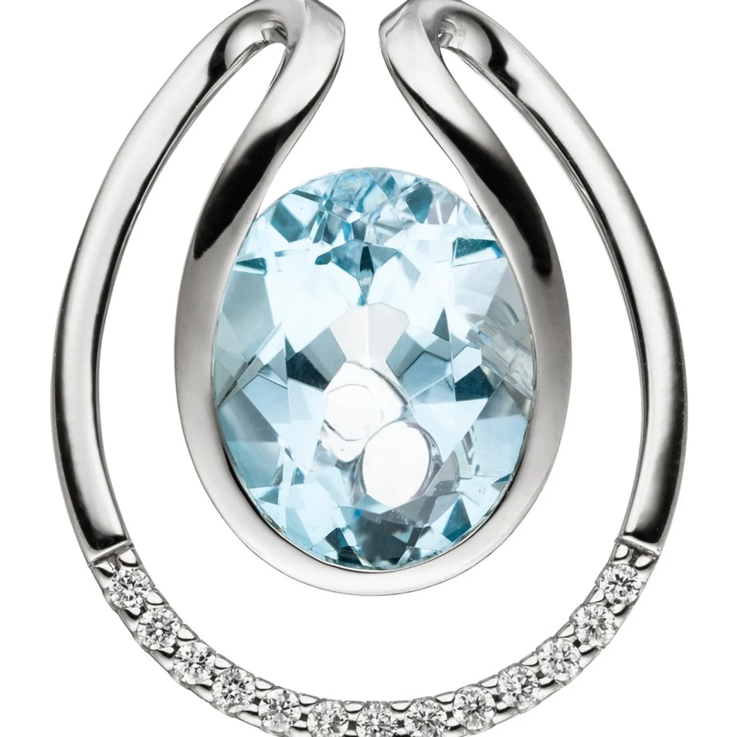 Anhänger 16,1x19mm mit 13 Diamanten 0.06Ct W/SI & Blautopas 585 Gold Weißgold