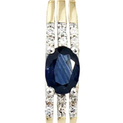 Anhänger 4,6x18mm mit 12 Diamanten 0.08Ct W/P1 Saphir Ovalform 585 Gold Gelbgold