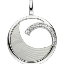 Anhänger 17,8x23,9mm mit Perlmutteinlage und weißen Zirkonia rund 925 Silber