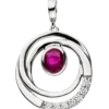 Anhänger 15,2x17,1mm mit rotem Rubin oval und weißen Zirkonia 375 Gold Weißgold