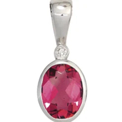 Anhänger 7,1x18mm mit Turmalin & Diamant 0.01Ct Brillant 585 Gold Weißgold