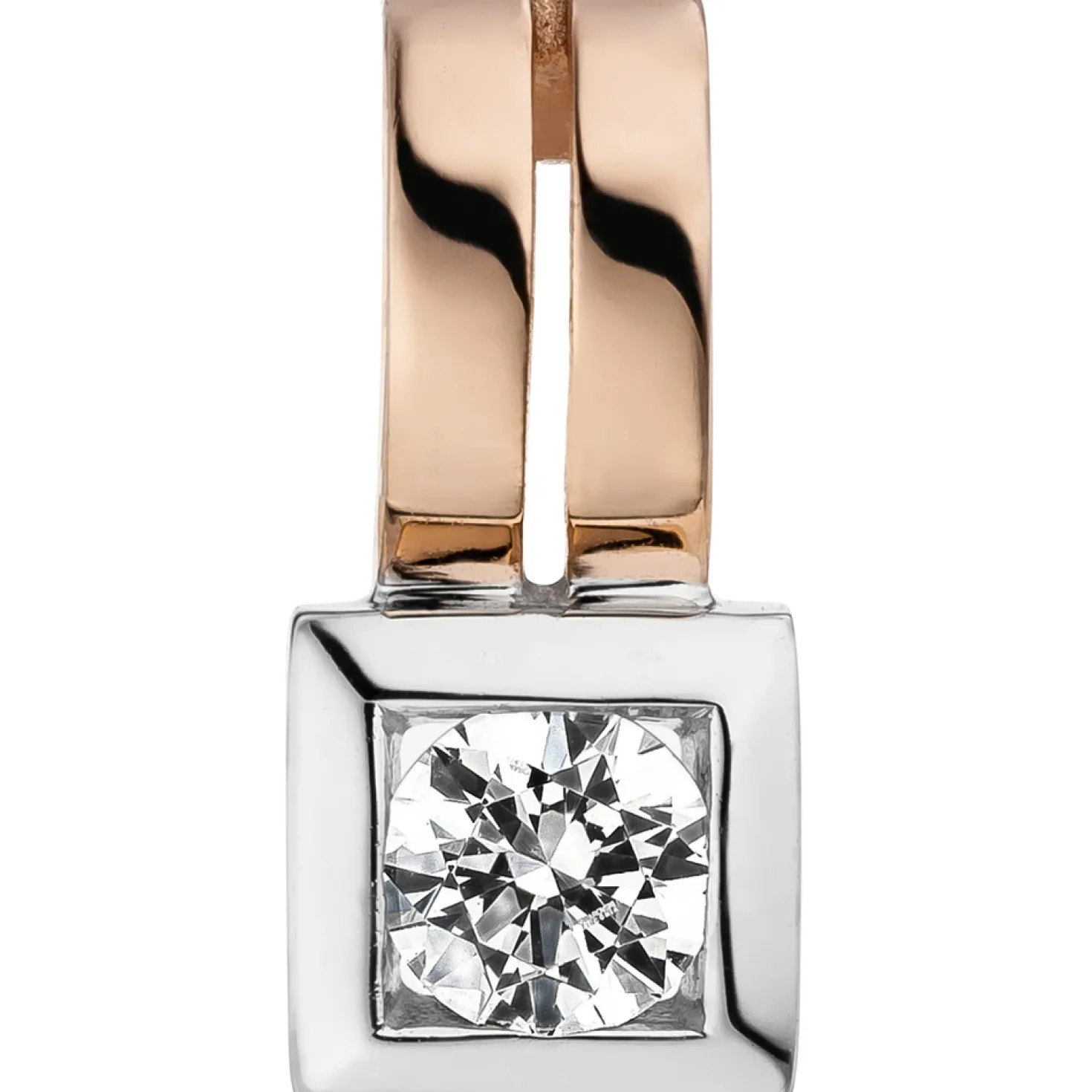 Anhänger 5,6x12,4mm mit Zirkonia weiß Quadrat 375 Gold Rotgold bicolor