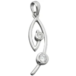 Anhänger 28x9mm mit zwei Zirkonia weiß 925 Silber rhodiniert Damen