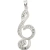Anhänger 28x11mm Notenschlüssel mit weißen Zirkonia 925 Silber Halsschmuck