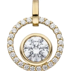 Anhänger 11,6x15mm rund aus 333 Gold Gelbgold mit Zirkonia weiß rundum Damen