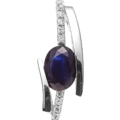 Anhänger 6,9x18,9mm Saphir Solitär 585 Weißgold Diamant 0.05Ct Brillanten