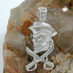 Anhänger 25x12mm Schädel Totenkopf mit Piratenhut aus echtem 925 Silber