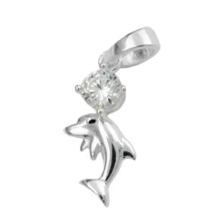 Anhänger 16x8mm Silberanhänger Delfin mit Zirkonia 925 Silber für Kinder
