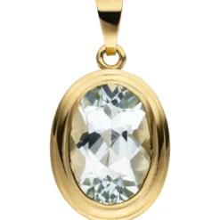 Anhänger 11,6x17,5mm Solitär 585 Gold Gelbgold Aquamarin oval hellblau Damen